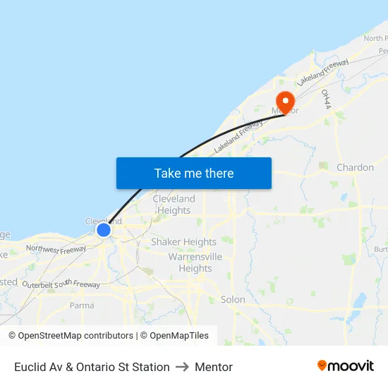 Euclid Av & Ontario St Station to Mentor map