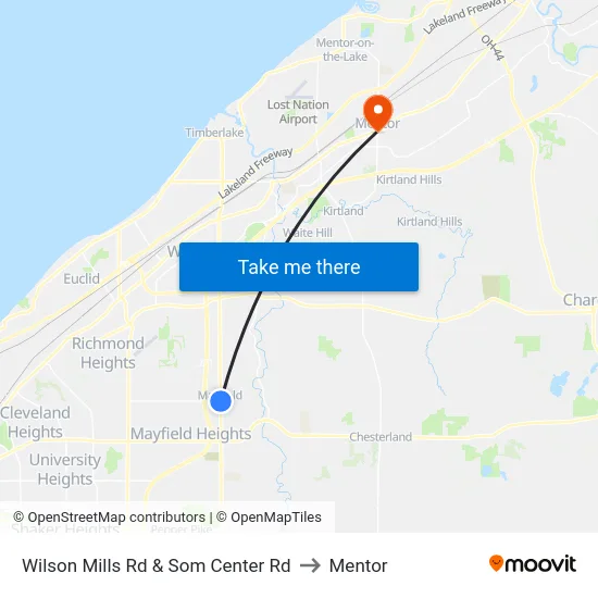 Wilson Mills Rd & Som Center Rd to Mentor map