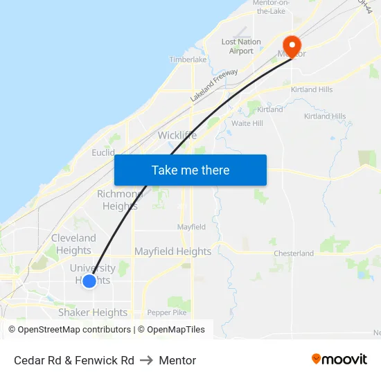 Cedar Rd & Fenwick Rd to Mentor map