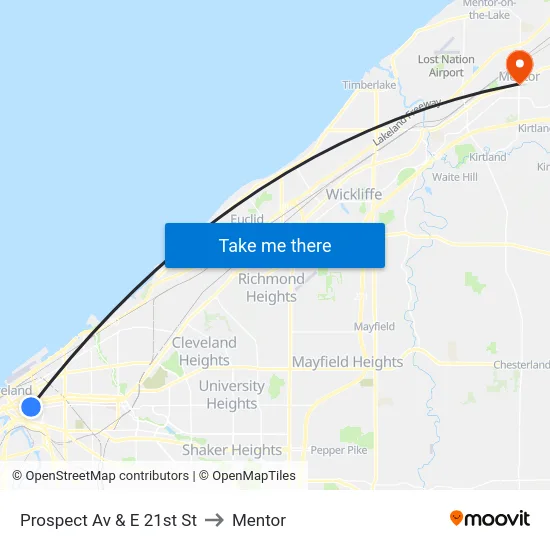 Prospect Av & E 21st St to Mentor map