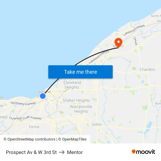 Prospect Av & W 3rd St to Mentor map