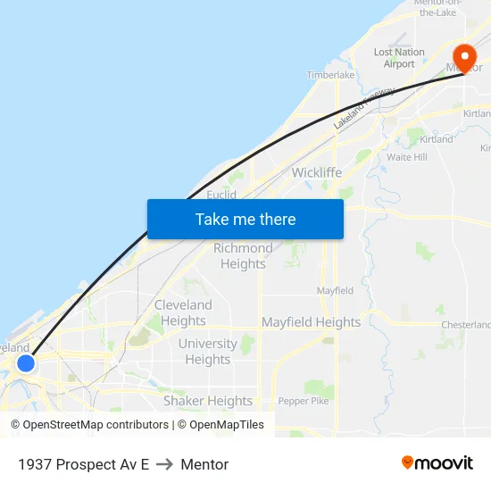 1937 Prospect Av E to Mentor map