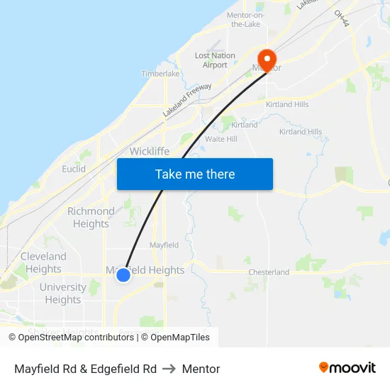 Mayfield Rd & Edgefield Rd to Mentor map
