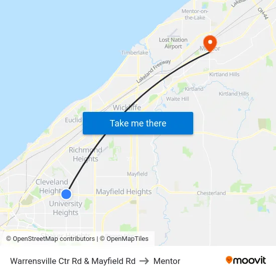 Warrensville Ctr Rd & Mayfield Rd to Mentor map