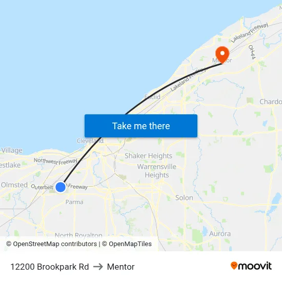 12200 Brookpark Rd to Mentor map