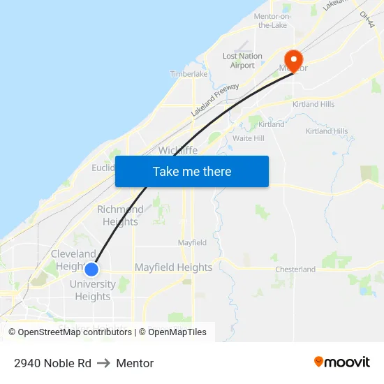 2940 Noble Rd to Mentor map