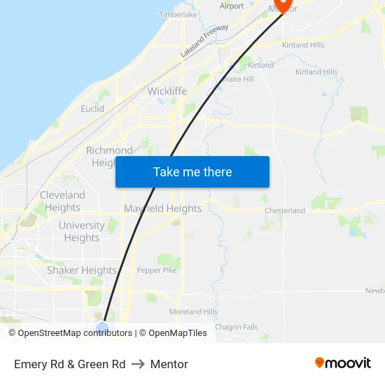 Emery Rd & Green Rd to Mentor map