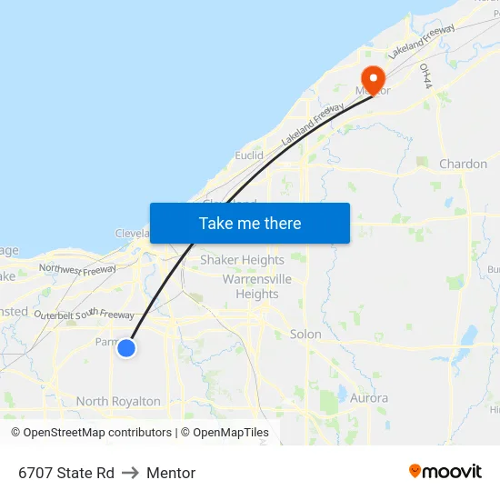 6707 State Rd to Mentor map