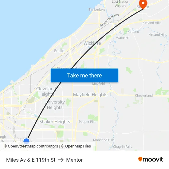 Miles Av & E 119th St to Mentor map