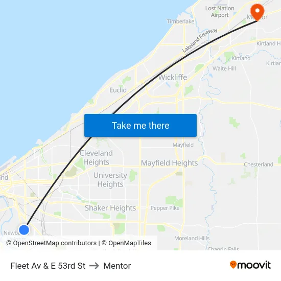 Fleet Av & E 53rd St to Mentor map