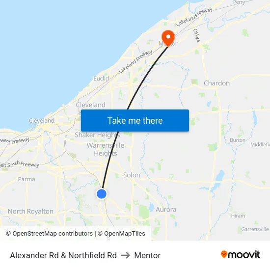 Alexander Rd & Northfield Rd to Mentor map