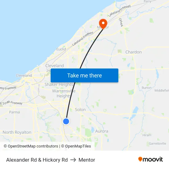 Alexander Rd & Hickory Rd to Mentor map