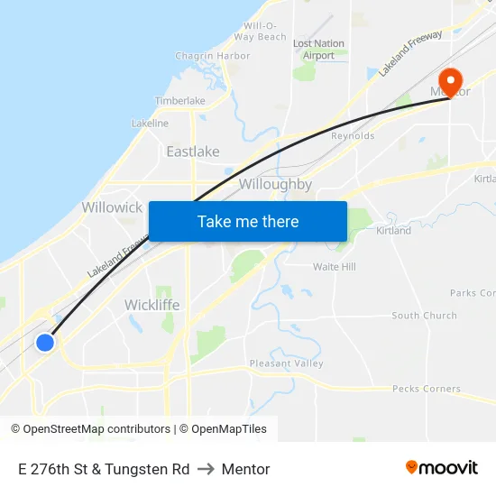 E 276th St & Tungsten Rd to Mentor map
