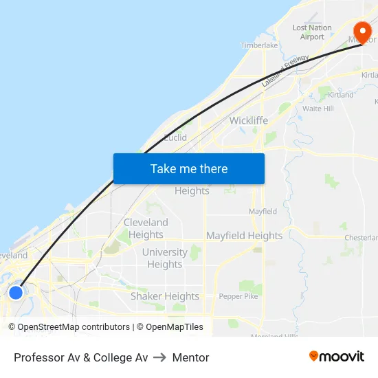 Professor Av & College Av to Mentor map