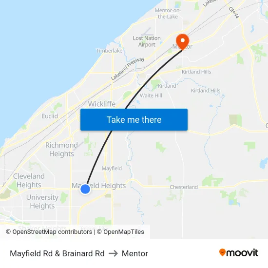 Mayfield Rd & Brainard Rd to Mentor map