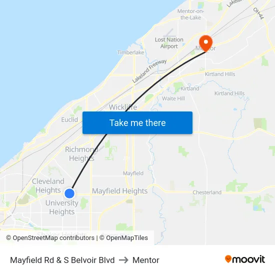 Mayfield Rd & S Belvoir Blvd to Mentor map