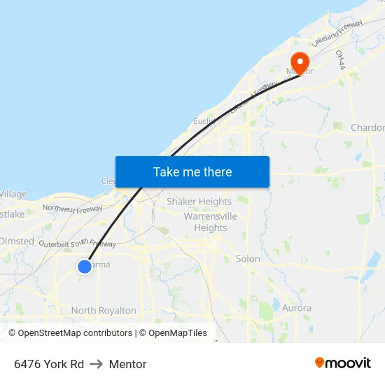 6476 York Rd to Mentor map