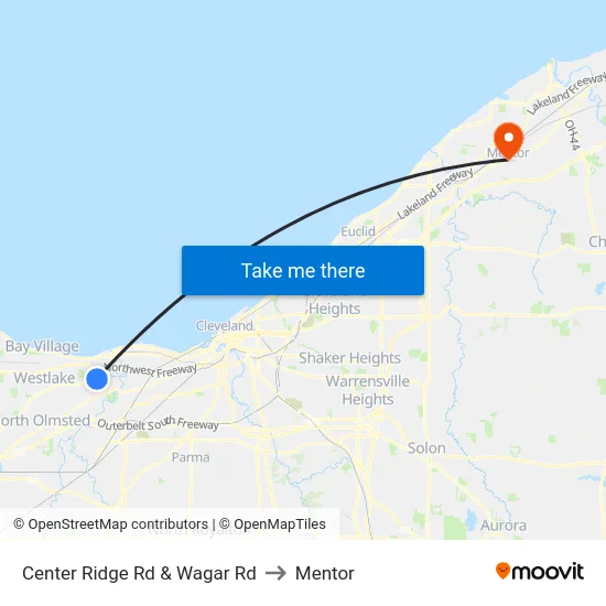 Center Ridge Rd & Wagar Rd to Mentor map