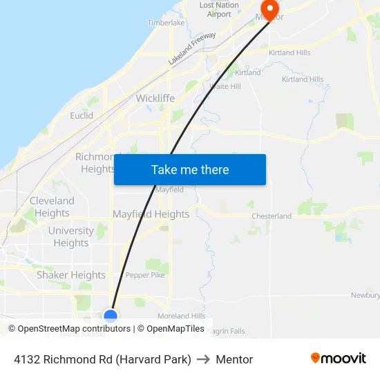 4132 Richmond Rd (Harvard Park) to Mentor map