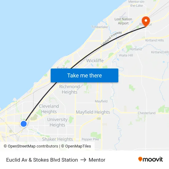 Euclid Av & Stokes Blvd Station to Mentor map