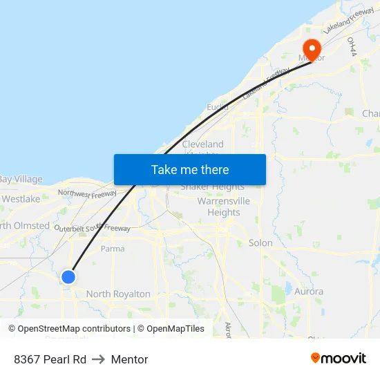 8367 Pearl Rd to Mentor map