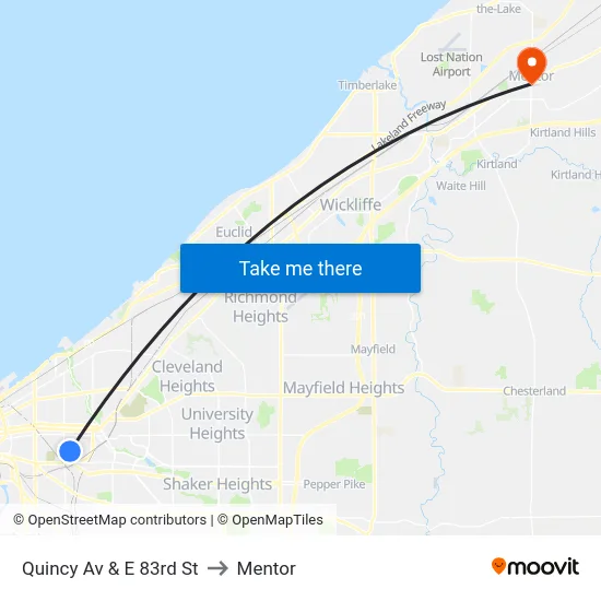 Quincy Av & E 83rd St to Mentor map
