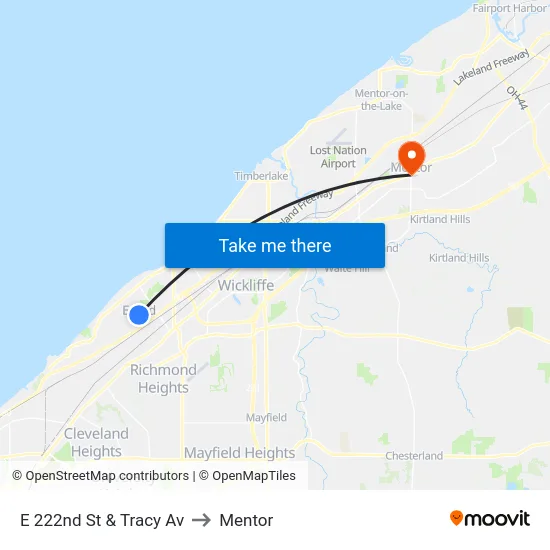 E 222nd St & Tracy Av to Mentor map