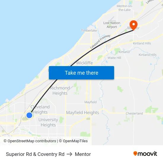 Superior Rd & Coventry Rd to Mentor map