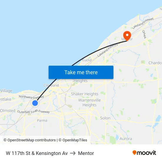 W 117th St & Kensington Av to Mentor map