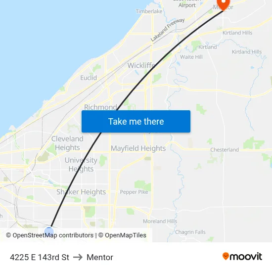 4225 E 143rd St to Mentor map