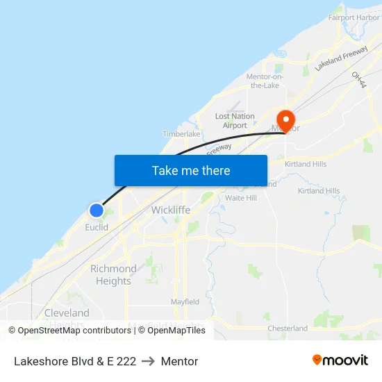 Lakeshore Blvd & E 222 to Mentor map