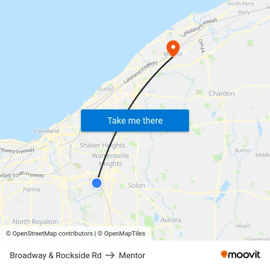 Broadway & Rockside Rd to Mentor map