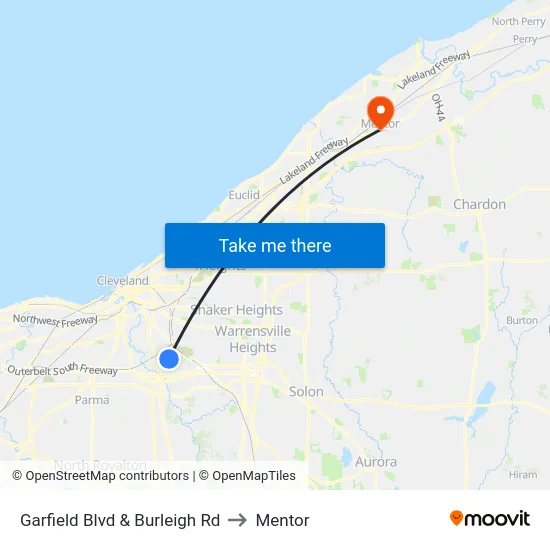 Garfield Blvd & Burleigh Rd to Mentor map