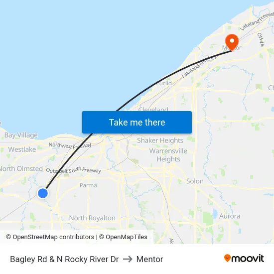 Bagley Rd & N Rocky River Dr to Mentor map