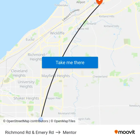 Richmond Rd & Emery Rd to Mentor map