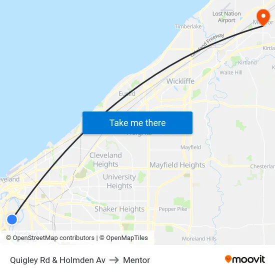 Quigley Rd & Holmden Av to Mentor map