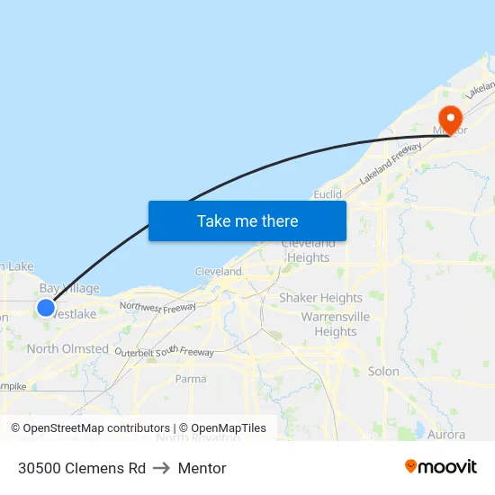 30500 Clemens Rd to Mentor map