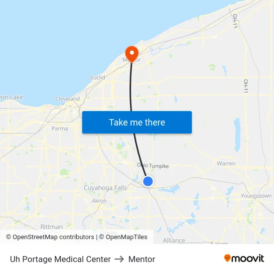 Uh Portage Medical Center to Mentor map