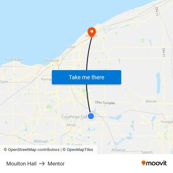 Moulton Hall to Mentor map