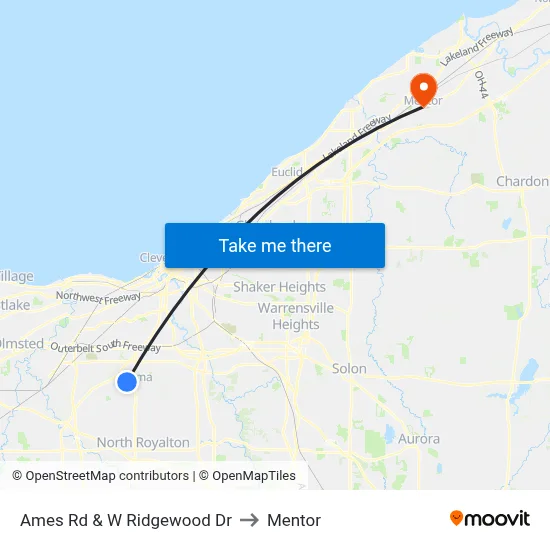 Ames Rd & W Ridgewood Dr to Mentor map
