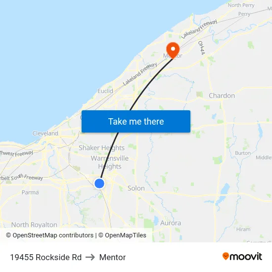 19455 Rockside Rd to Mentor map
