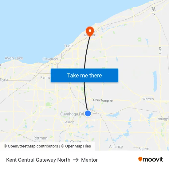 Kent Central Gateway North to Mentor map