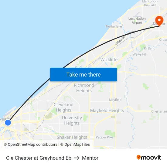 Cle Chester at Greyhound Eb to Mentor map