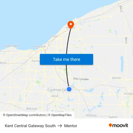 Kent Central Gateway South to Mentor map