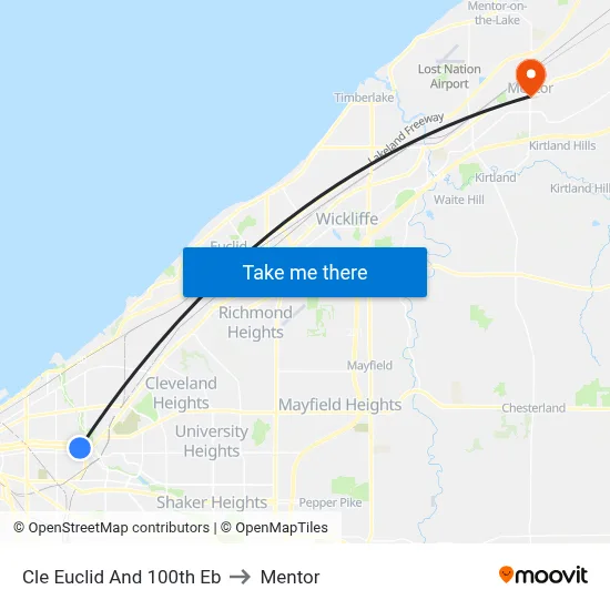 Cle Euclid And 100th Eb to Mentor map