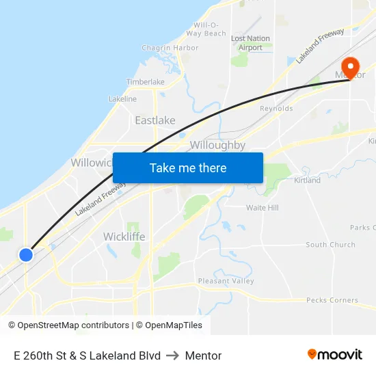 E 260th St & S Lakeland Blvd to Mentor map