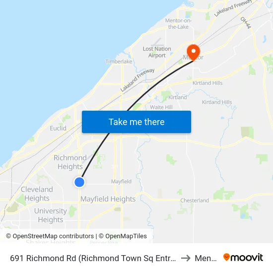 691 Richmond Rd (Richmond Town Sq Entrance) to Mentor map