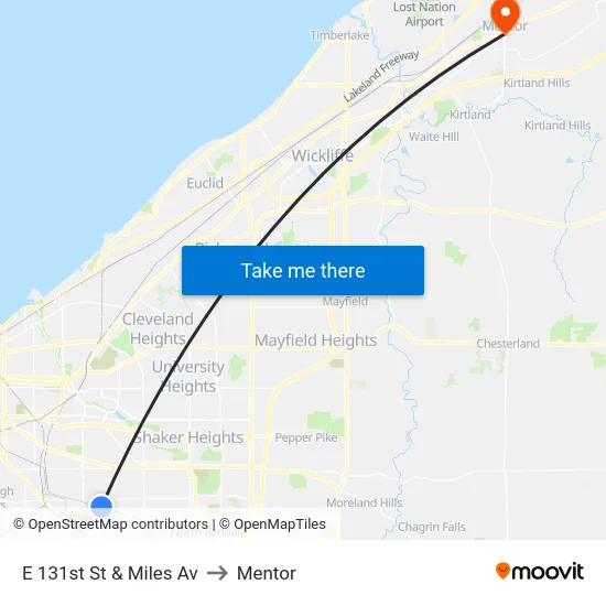 E 131st St & Miles Av to Mentor map