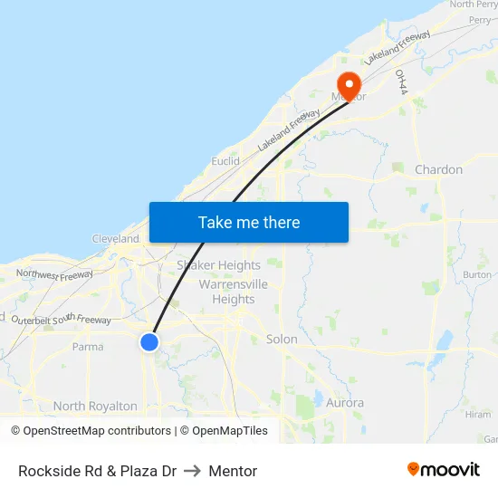 Rockside Rd & Plaza Dr to Mentor map