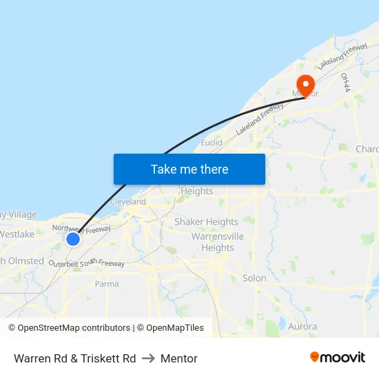 Warren Rd & Triskett Rd to Mentor map
